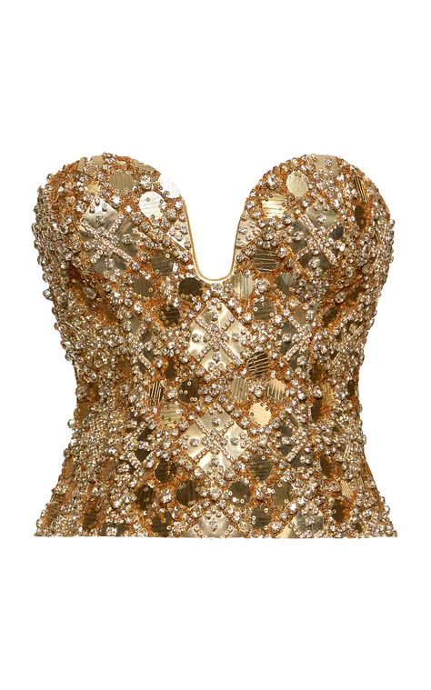 Aliétte - Women's Embellished Vegan Leather Top - Gold - Only At Moda Operandi Gold Crop Top, Sparkle Outfit, Pola Bordir, Mermaid Halloween, Tumblr Fashion, Stockholm Fashion, Gold Top, Going Out Outfits, Dress Sewing Patterns