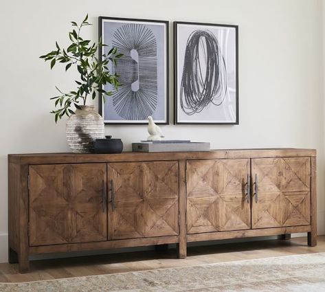 Wood Credenza Living Room, Dining Room Buffet Ideas, Forest Dining, Restoration Hardware Style, Dining Room Console, Dining Buffet, Buffet Decor, Deer Forest, Modern Mediterranean