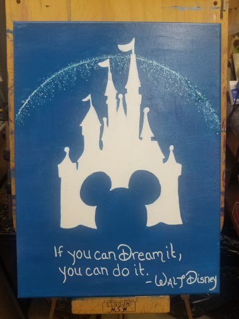 Up Disney Painting, Things To Paint On Canvas Disney, Disney Easy Paintings Canvases, How To Draw Disney Castle, Disney Art Canvas, Disney Castle Drawing Simple, Disney Castle Painting Easy, Simple Disney Paintings On Canvas, Disney Collage Painting