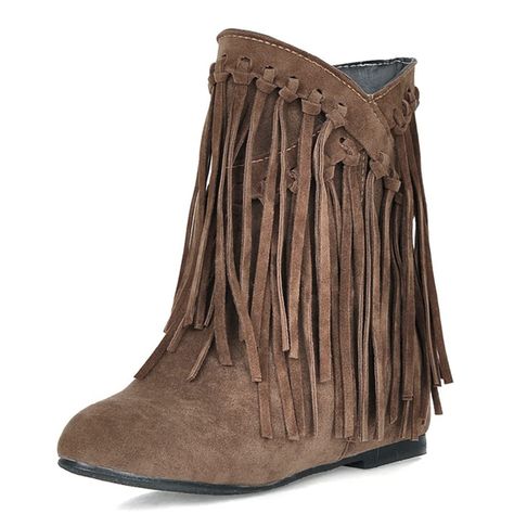 PRICES MAY VARY. Size Tips: With feet length of 25.0 cm, choose size US8, factory size is 40 Heel Height: 3 cm Material: Synthetic Color Difference: 95-100% similar to the picture. Fringe Moccasin Boots, Heels Short, Women Wedges, Fringe Shoes, Ankle Boots Dress, Wedges Heels, High Ankle Boots, Womens Chunky Heels, Tassels Fashion