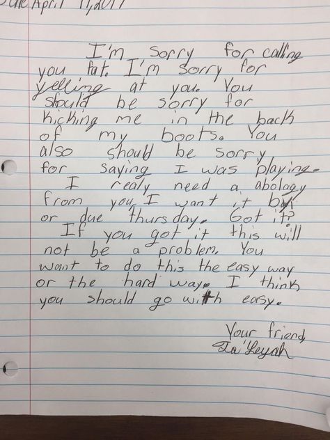 3rd grader apology letter to another student. Sounds like fightin words. Letters To Friends, Friends Humor, Apology Letter, 3rd Grade Teacher, Escalated Quickly, Funny Letters, Extremely Funny, An Apology, Funny As Hell