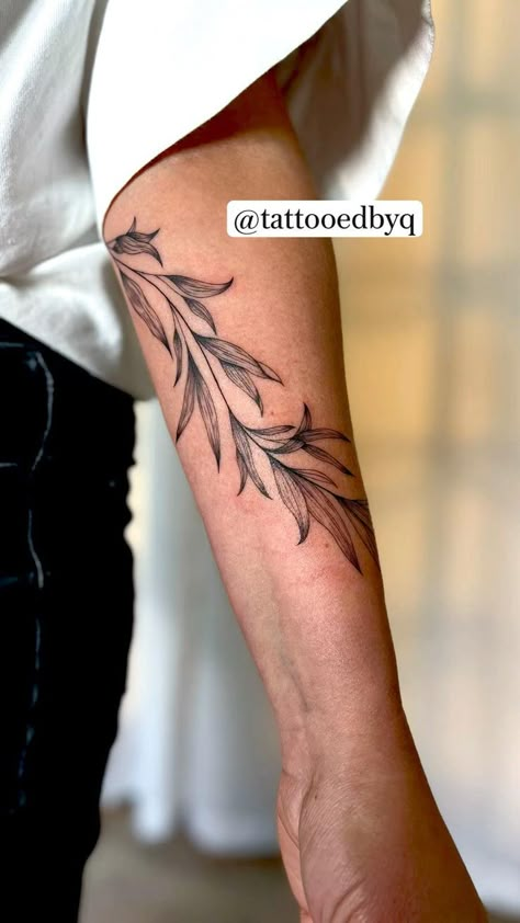 Outer Bicep Tattoos, Bicep Tattoos, Pine Tattoo, Olive Branch Tattoo, Willow Tree Tattoos, Around Arm Tattoo, Fern Tattoo, Wrap Tattoo, Inner Forearm Tattoo