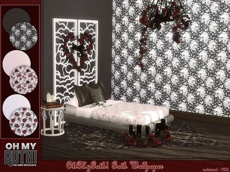 Sims 4 Goth Wallpaper, Sims 4 Room Decor, Wallpaper Sims 4 Cc, Goth Sims 4, Sims 4 Cc Goth, Sims 4 Tsr, Industrial Cafe, Goth Wallpaper, Emo Wallpaper