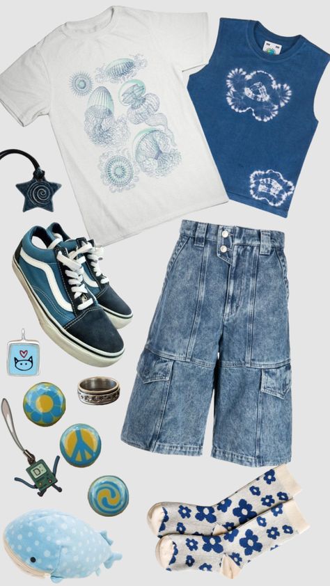 Ocean Aesthetic Clothing, Summer Clothes Y2k, Watercore Outfits, Blue Shark Aesthetic, Seacore Outfit, Sharkcore Outfits, Ocean Core Outfits, Oceancore Outfit, Blue Outfits Aesthetic