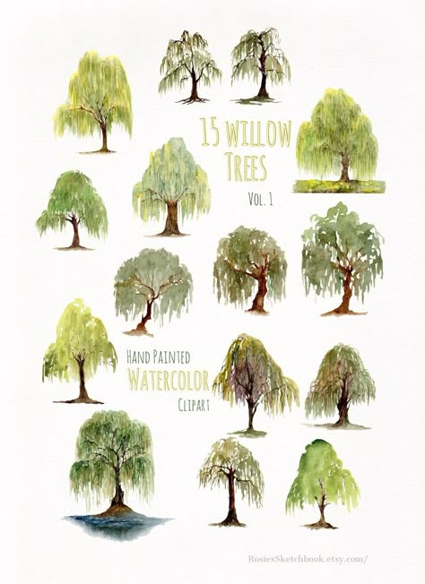 Willow Tree Watercolor Clipart Weeping Willow Nature Clipart | Etsy Willow Tree Watercolor, Willow Tree Art, Painted Greenery, Nature Clipart, Willow Tree Tattoos, Tree Aesthetic, Willow Trees, Weeping Willow Tree, Tree Watercolor