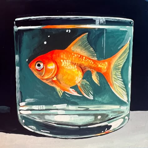 * SOLD * Don’t worry, no goldfish were harmed in the making of this painting. 😉 Daily Painting Just posted in my online store (KateBirchArt.com) Link in bio! Gouache on paper Paper size 6x6 inches with small white border $125 *** please note for international orders a customs tax may be required upon delivery *** #gouachepainting #stilllifepainting #artistsoninstagram #painteveryday #colorfulart #gouache #dailypainting #dailyart #utahartist #makearteveryday #gouacheartist #art #painting ... Fishbowl Painting, Fish Bowl Painting, Goldfish Aesthetic, Goldfish Drawing, Gold Fish Painting, Goldfish Painting, Goldfish Art, Drawing Series, Koi Painting