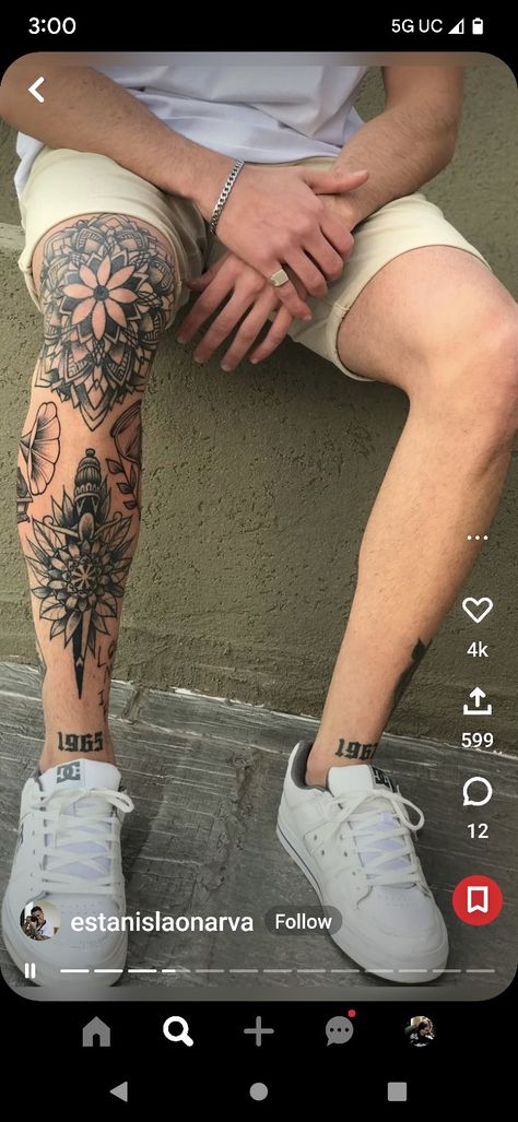 Mandala Tattoo Leg, Geometric Tattoo Leg, Mandala Tattoo Men, Calf Tattoo Men, Tattoo Samples, Lower Leg Tattoos, Shin Tattoo, Full Leg Tattoos, Wrist Tattoos For Guys