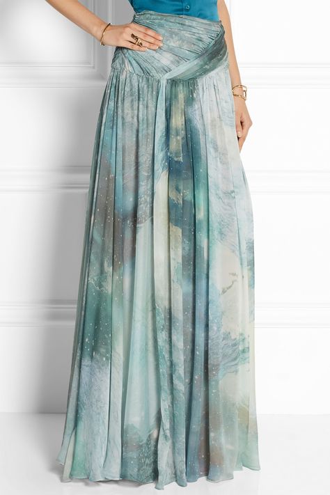 Runway Skirt, Gucci Blouse, Ethereal Romantic, Aquazzura Sandals, Turquoise Blouse, Skirt Silk, Chiffon Maxi Skirt, Maxi Styles, 2022 Fashion