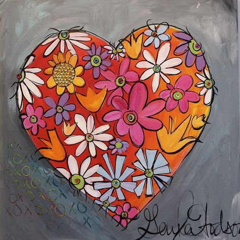 Buy Art For Less 'My Heart Blooms for You' by Gayla Hodson Painting Print on Wrapped Canvas | Wayfair Heart Art Projects, Painted Hearts, Line Art Design, Wood Hearts, Rock Painting Art, Framed Painting, Painting Reproductions, Arte Pop, Heart Art