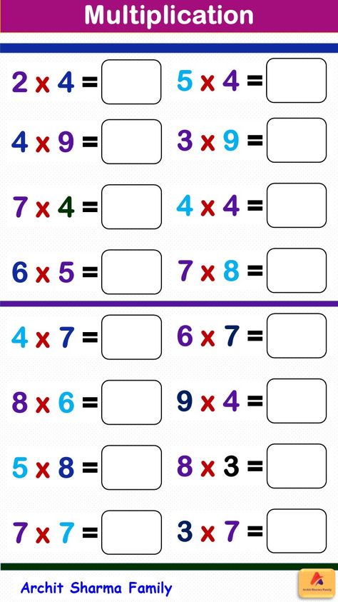 Multiplication Worksheet 2 to 9 Multiplication Worksheets Grade 1, Multiplication Games For Kids, Multiplication Worksheet, Education Worksheets, Addition Worksheet, Worksheets For Class 1, Kids Worksheet, Math Drills, English Stories For Kids