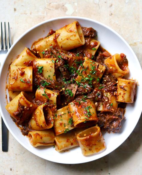 Pasta With Short Ribs, Braised Beef Pasta Recipes, Slow Cooker Short Rib Ragu, Braised Beef Rigatoni, Short Rib Ragu Pasta, Short Rib Rigatoni, Pasta Recipes Fancy, Short Rib Pasta Recipe, Healthy Dinner Inspiration