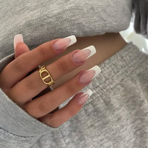 Neutral Fake Nails, Aesthetic Neutral Nails, Simple Nail Aesthetic, Pretty French Tips, Beige Nails Acrylic, French Tip Inspo Nails, Pretty Nail Ideas Acrylic, Beige French Tip Nails, Fake Nails Ideas