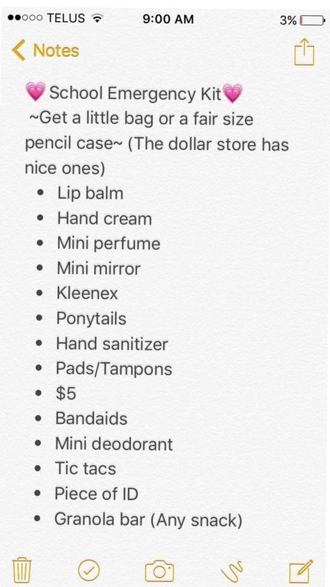 Emergency Bag For Middle School, High School Kit, School Routines For High School, School List Highschool, Mini Emergency Kit For School, Cute Lockers For Middle School, Mini Bag For School, Preparing For Middle School, Whats In My Emergency Bag