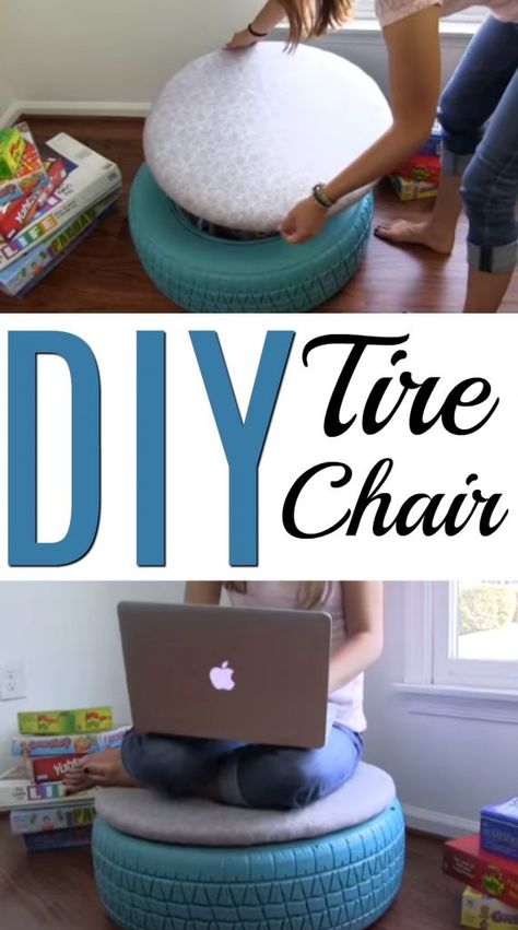 Diy Storage Crate, Tire Chair, Teen Projects, Tire Chairs, Diy Dorm Decor, Crate Seats, Diy Outdoor Seating, Tire Craft, Reuse Old Tires