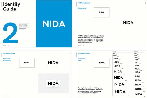 NIDA by Maud, Australia. #branding #guidelines Logo Stationery, Identity Guidelines, Brand Identity Guidelines, Brand Manual, Ring Binders, Brand Communication, Typography Layout, Brand Book, Brand Guide