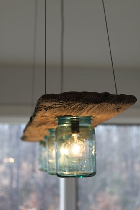 15 Breathtaking DIY Wooden Lamp Projects to Enhance Your Decor With homesthetics diy wood projects (4) Toples Kaca, Glass Shade Pendant Light, Lampe Diy, Diy Lampe, Hemma Diy, Diy Casa, Pendant Light Shades, Mason Jar Lighting, Jar Lights