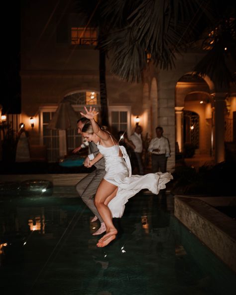 Wedding Pool After Party, Wedding Pool Reception, Jumping Into Pool Wedding, Wedding Pool Pictures, Pool At Wedding, Jump In Pool Wedding, Day After Wedding Pool Party, After Wedding Pool Party, Wedding Jumping In Pool