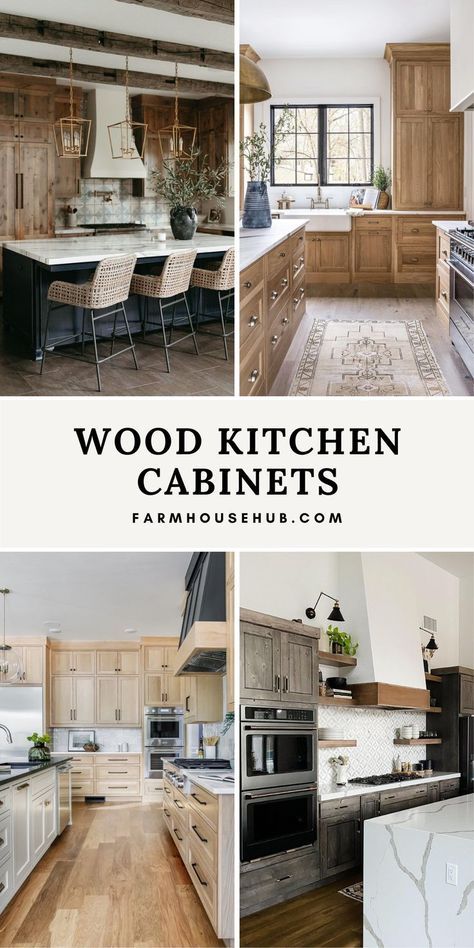 Woodgrain Cabinets Kitchen, Kitchens With Wood Tone Cabinets, French Oak Cabinets, Kitchen Wood And White Cabinets, Rustic Modern Home Design, Kitchens With Natural Wood Cabinets, Natural Wood Interior Design, Kitchens With Wood Cabinets, Gray Stained Cabinets