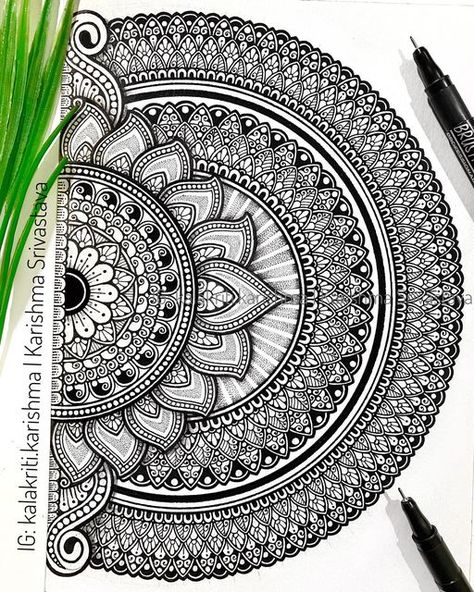 Karishma Srivastava | Mandala on Instagram: "My newest lotus inspired work 🪷. Do check out the different stages of this creation in the next few slides. Please let me know your views in the comments. Thank you!😊 . 👉Online Classes & Practice Sheets: Link in Bio . . 👉Art Supplies from @creativehandsartmaterials ▪️Paper: @brustro_official Mixed Media Paper 250gsm paper ▪️Pen: @brustro_official Pigment Liners 👉Get 10% discount on the non-discounted products; Coupon Code: KARISHMA10; and 👉5% of Color Pen Mandala Art, Mandala Art Round Design, Mandala Pencil Drawing, Mandala Art On A4 Size Paper, Mandala Art In Rectangle Shape, Karishma Srivastava, Round Mandala Design, Lotus Mandala Art, Mandala Art Round