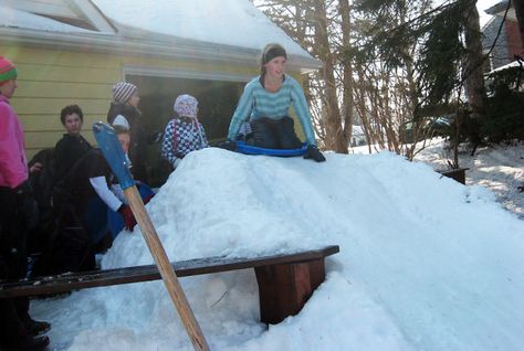 Looking for a rip-roaring joyride on the snow? Look no further. Here's how to turn a simple sled hill into a speedy, serpentine DIY luge. Diy Sled, Hill Backyard, Snow Sledding, Big Bear Cabin, Snow Fort, Sledding Hill, Kids Backyard Playground, Winter Play, Outdoor Fun For Kids