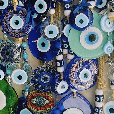 Green Evil Eye Aesthetic, Evil Eye Greece, Evil Eyes Aesthetic, Mediterranean Mermaid, Greek Decorations, Greece Evil Eye, Evil Eye Aesthetic, Eye Decorations, Earth Connection