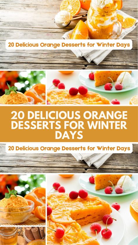 Discover the bright and zesty flavors of winter with these 20 delicious orange desserts. From tangy tarts to creamy puddings, these treats showcase the vibrant taste of oranges, bringing warmth and cheer to your cold winter days. Enjoy these delightful recipes. Orange Christmas Recipes, Orange Christmas Desserts, Winter Fruit Desserts, Dessert With Oranges, Tangerine Recipes Desserts, Orange Flavored Desserts, Desserts With Oranges, Bright Desserts, Fresh Orange Desserts