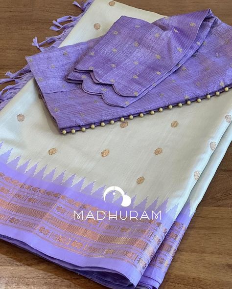 Madhuram Studio LLC | Saree & Blouse Sold! Elegant and subtle combination of Lavender with Ivory! Beautiful kuttu Gadwal Exclusive handloom… | Instagram Simple Saree Blouse Designs, Chiffon Saree Party Wear, Modern Blouse Designs, Latest Blouse Neck Designs, Silk Saree Blouse Designs Patterns, Blouse Designs Catalogue, Latest Blouse Designs Pattern, Best Blouse Designs, Pattu Saree Blouse Designs