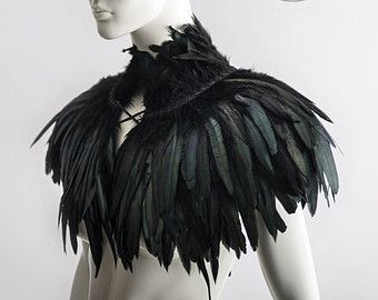 Feather capelet with high collar or feather shoulder wrap shrug Luxurious black feather cape Versatile feather accessory Edgy fashion Feather Capelet, Mode Edgy, Wrap Shrug, Feather Cape, Idee Cosplay, Shoulder Wrap, Fantasy Costumes, Estilo Punk, Black Feathers