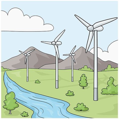 Learn to draw a wind turbine. This step-by-step tutorial makes it cute. Kids and beginners alike can now draw a great wind turbine. Wind Turbine Drawing, Drawing Electricity, Wind Turbines Art, Windmill Drawing, Power Drawing, Energy Drawing, Wind Drawing, Merry Christmas Coloring Pages, Water Turbine