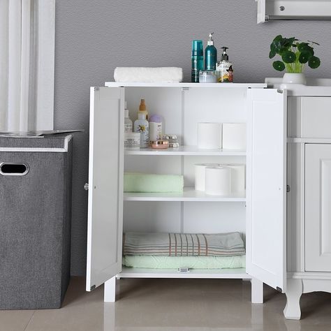 Wooden Bathroom Floor, Bathroom Floor Storage Cabinet, Bathroom Floor Cabinet, Bathroom Standing Cabinet, Bathroom Floor Storage, Bathroom Storage Units, Floor Storage, White Bathroom Cabinets, Freestanding Bathroom Cabinet