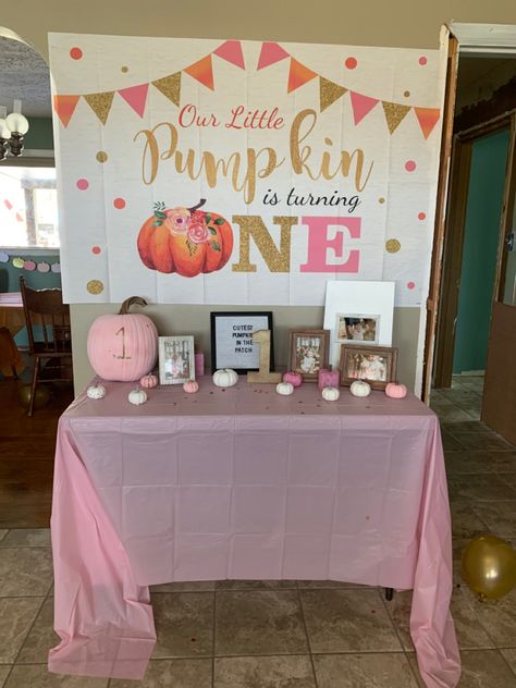 1st Birthday Girl November Party Ideas, At Home 1st Birthday Party Ideas, October Birthday Parties, Fall 1st Birthdays, Pumpkin Birthday Parties, Pumpkin First Birthday, 1st Birthday Girl, Pumpkin Decorations, One Year Birthday