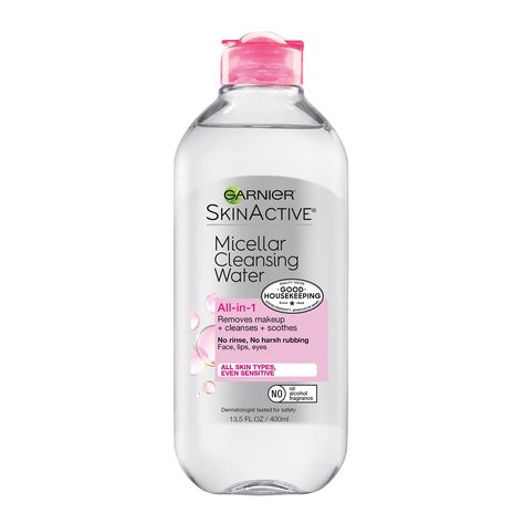 Garnier SkinActive Micellar Cleansing Water All-in-1 Makeup Remover & Cleanser Review | Allure Garnier Micellar Water, Garnier Micellar Cleansing Water, Garnier Skinactive, Garnier Micellar, Best Makeup Remover, Drugstore Skincare, Cleansing Water, Micellar Cleansing Water, Garnier Skin Active