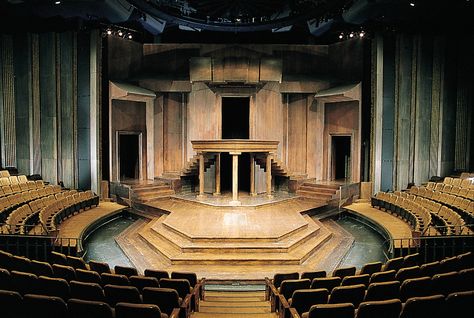 Thrust stage at the Shakespeare Festival Theatre, Stratford, Ontario Thrust Stage, Stage Theatre, Stratford Festival, Stratford Ontario, Rock Border, Theater Architecture, Shakespeare Festival, Stage Set Design, Set Design Theatre