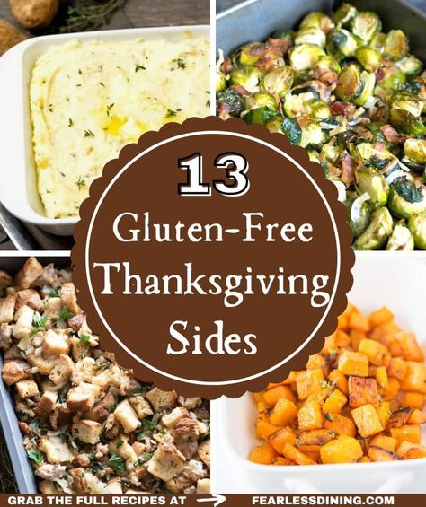 The best gluten free Thanksgiving side dish recipes. Full of delicious ideas to make a great Thanksgiving day meal. Gluten free, many recipes are also dairy-free, making an allergy-friendly holiday. fearlessdining Gluten Free Dressing Recipes, Gluten Free Thanksgiving Sides, Gluten Free Thanksgiving Side Dishes, Vegan Thanksgiving Sides, Gluten Free Desserts Thanksgiving, Gluten Free Dressing, Dairy Free Thanksgiving, Gluten Free Side, Gluten Free Vegetables