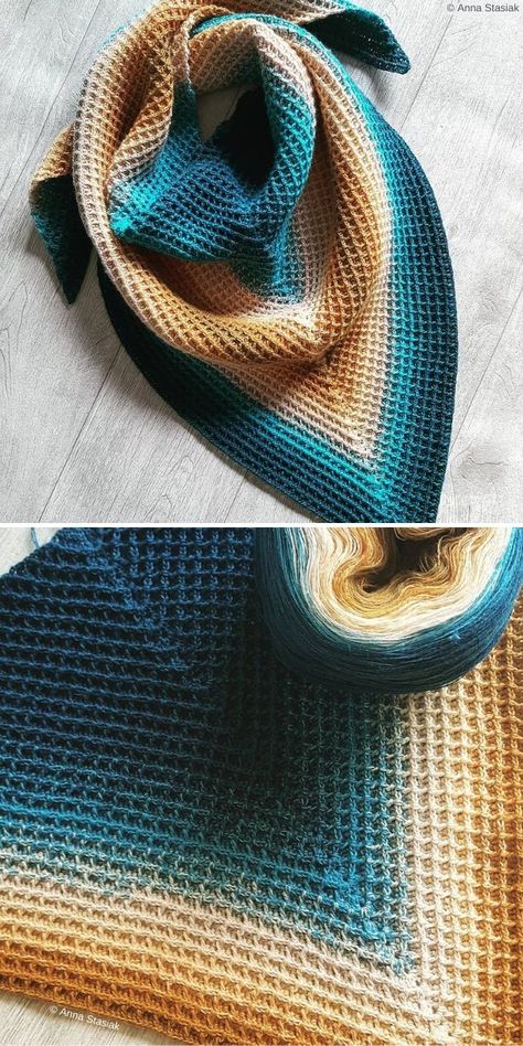 Waffle Stitch Crochet Patterns and Ideas | Crochetpedia Waffle Stitch Crochet, Ombre Yarn, Crochet Shawl Pattern Free, Mode Crochet, Waffle Stitch, Knitting Machine Projects, Crochet Shawls And Wraps, Knitting Patterns Free Cardigans, Shawl Patterns