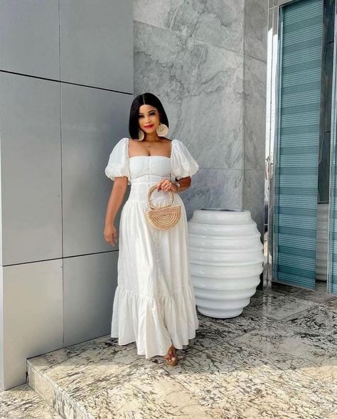 Evevee Collection on Instagram: “Dress still selling 💃💃💃” Beach Birthday Dress, White Prom Dress Long, Prom Dress White, Summer Casual Dress, Beach White Dress, Kitchen Party, African Dresses For Kids, Lace Gown Styles, Dinner Dress Classy