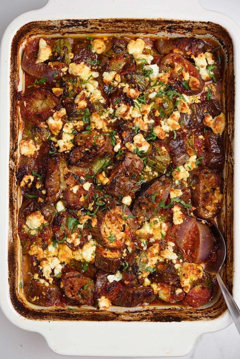 Baked Eggplant And Zucchini - Real Greek Recipes Cabbage And Eggplant Recipes, Zucchini Eggplant Recipes, Greek Eggplant Recipes, Eggplant Potato Recipe, Eggplant Varieties, Fried Potato Chips, Eggplant Zucchini, Eggplant Dishes, Smoked Cheese