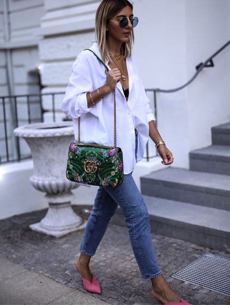 Aylin Koenig, Gucci Floral, Gucci Handbag, Green Handbag, Green Purse, Handbag Outfit, Cooler Look, Mode Inspo, Looks Style