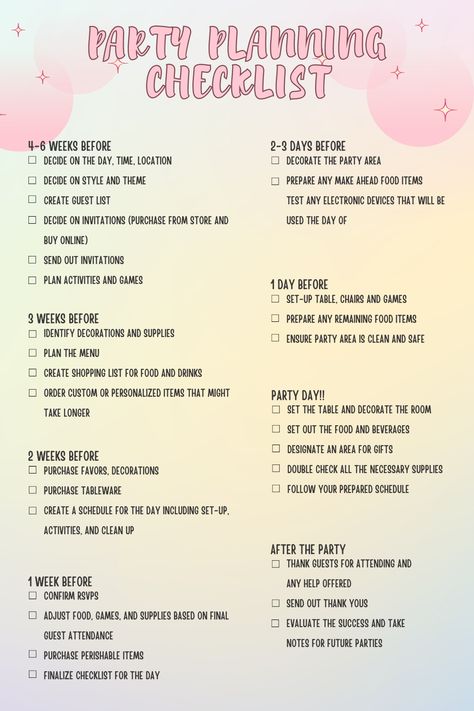 18th Birthday Planning Checklist, Checklist Birthday Party, Checklist For Party Planning, Debut Planning Checklist, 21st Birthday Party Checklist, Surprise Party Checklist, Birthday Party Preparation Checklist, How To Plan A Birthday Party Checklist, Sweet Sixteen Planning Checklist