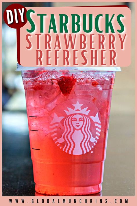 Starbucks Strawberry Refresher, Strawberry Refresher, Starbucks Strawberry Acai Refresher, Copycat Starbucks Drinks, Starbucks Hacks, Strawberry Acai Refresher, Diy Starbucks, Starbucks Strawberry, Starbucks Drinks Diy