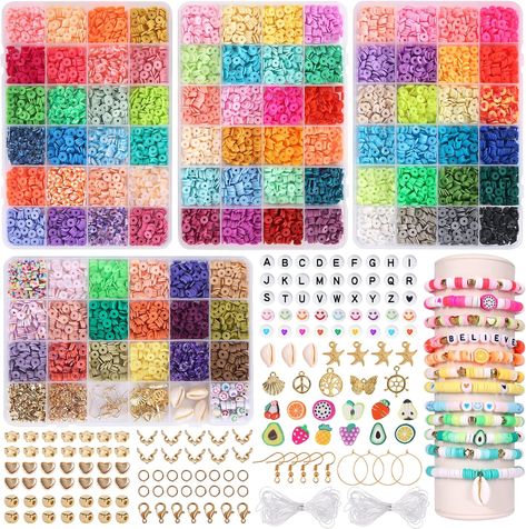 Clay Beads for Bracelet Making Spacer Heishi Beads Flat Round Polymer Clay Beads for Jewelry Making Kit with Fruit Flower Beads Pendant Charms Kit and Elastic Strings Girls Gift Guide, Beads Pendant, Beaded Flats, Bead Charms Diy, Clay Bracelet, Jewelry Making Kit, Bracelet Kits, Polymer Jewelry, Bead Kits