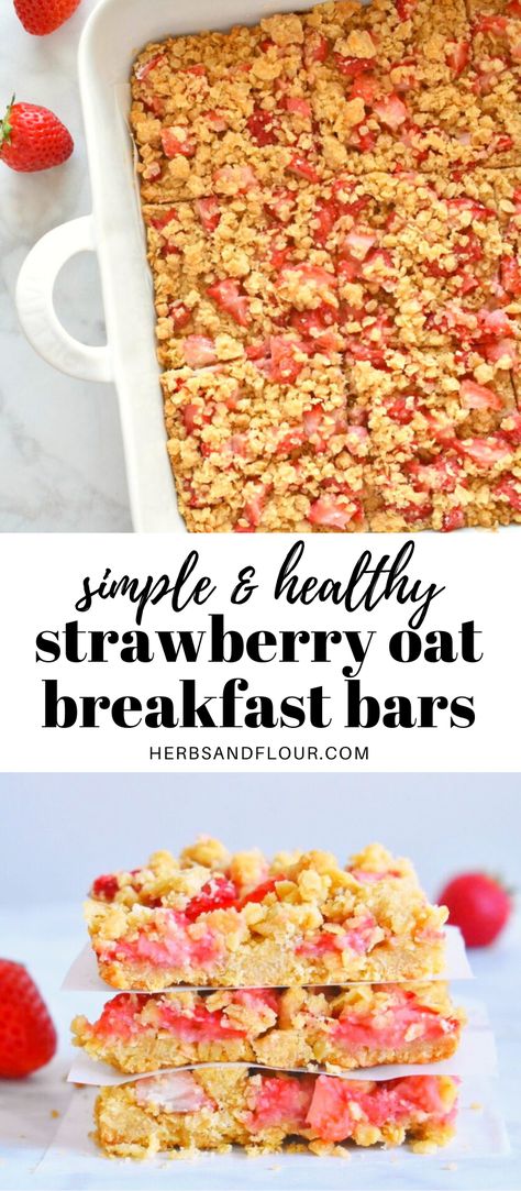 Breakfast Strawberry, Strawberry Breakfast Recipes Healthy, Strawberry Oat Recipes, Strawberry Breakfast Recipes, Strawberry Oatmeal Breakfast Bars, Strawberry Oat Bars, Healthy Strawberry Oatmeal Bars, Baked Oats Strawberry, Strawberry Oats Breakfast