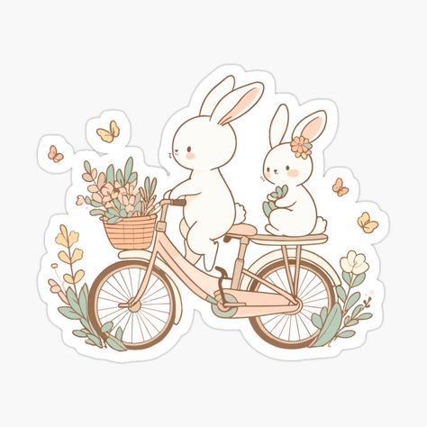 Get my art printed on awesome products. Support me at Redbubble #RBandME: https://www.redbubble.com/i/sticker/Bunnies-Riding-a-Bike-by-GlobalDesigns/153888075.EJUG5?asc=u #bunnies #rabbit #bunny #cottagecore #cute #animal #cottage #bike #farm #farmcore #bicycle #cat #mushrooms #sun Bicycle Drawing, Bike Drawing, Ride Bicycle, Riding Bike, Bike Stickers, Paper Toy, Paper Flower Wall, Kawaii Stickers, Cute Bunny