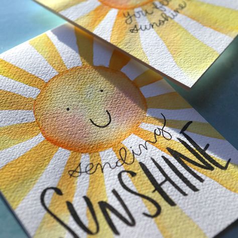 Watercolor Birthday Card Ideas, Sunshine Cards, Diy Watercolor Cards, Watercolor Birthday Card, Birthday Card Ideas, Watercolor Birthday Cards, Birthday Card Drawing, Hemma Diy, Karten Design