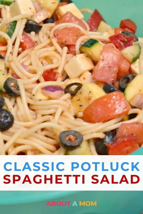 Revive the classic potluck favorite with this delicious Spaghetti Salad recipe! Packed with fresh veggies, cheese, and Italian dressing. Perfect for gatherings! Spaghetti Salad With Italian Dressing, Homemade Bolognese Sauce, Homemade Bolognese, Delicious Spaghetti, Progressive Dinner, Spaghetti Salad, Best Spaghetti, Italian Salad Dressing, Cold Pasta