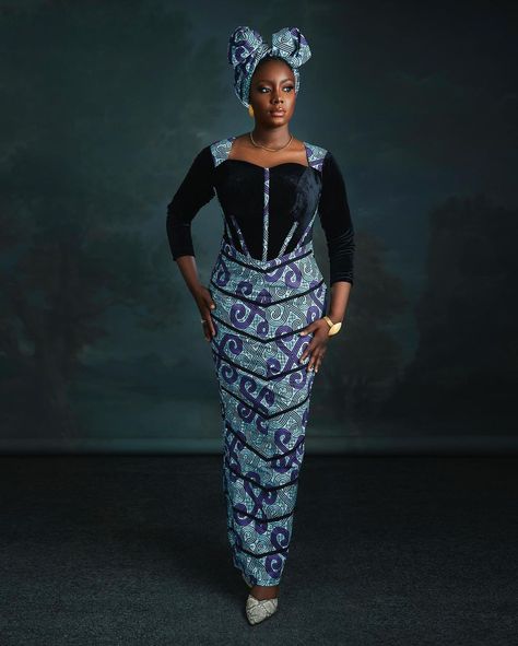 Ankara And Velvet Combination Styles, Gown Styles For Ankara, Simple Long Gown, Styles For Ankara, Long Gown Styles, Kaftan Gown, Long Outfit, Ankara Short Gown Styles, Ankara Skirt And Blouse