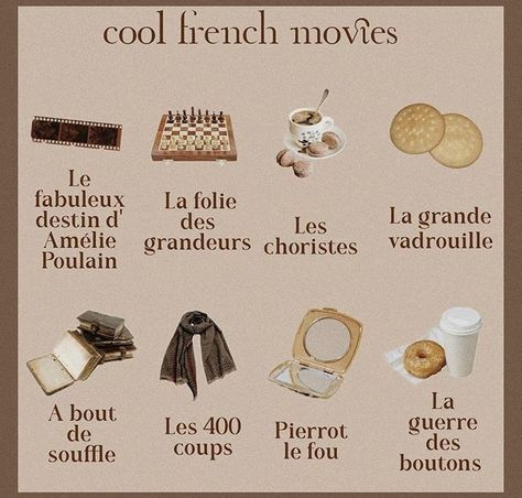 French Movies To Watch List, French Movies To Learn French, French Films To Watch, Movies About Studying, French Book Aesthetic, Francophile Aesthetic, French Songs Aesthetic, French Films Aesthetic, Study French Aesthetic