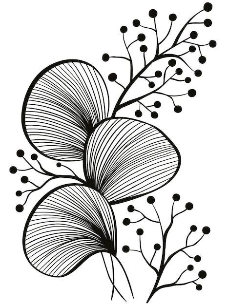 Flowers With Leaves Drawing, Black And White Design Graphic, Outline Art Simple, Plant Geometry, Graphic Shapes Pattern, Floral Drawing Design, Art Trace, Linework Art, Leaf Line Art