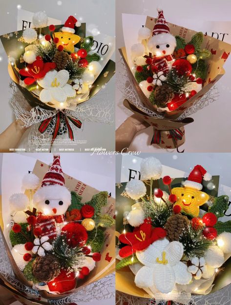 merry christmas flower bouquet for kid Christmas Crochet Flower Bouquet, Small Christmas Bouquet, Crochet Christmas Flower Bouquet, Crochet Christmas Bouquet, Christmas Crochet Bouquet, Pretty Flower Names, Poppy Flower Bouquet, Crochet Bouquets, Ribbon Flowers Bouquet