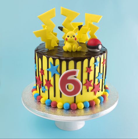 Pokemon Drip Cake, Pokemon Cake Ideas, Pikachu Cake Birthdays, Pokémon Cakes, Bolo Pikachu, Pokemon Cakes, 7th Birthday Cake, Pokémon Cake, Pokemon Birthday Cake